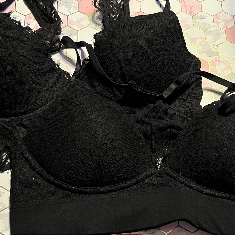 PINK Black Laced Bralettes